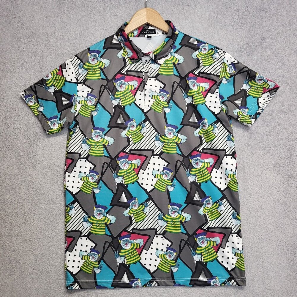 Snowman Golf Polo Shirt Mens Small Multi Y2K Yeti Short Sleeve Performance